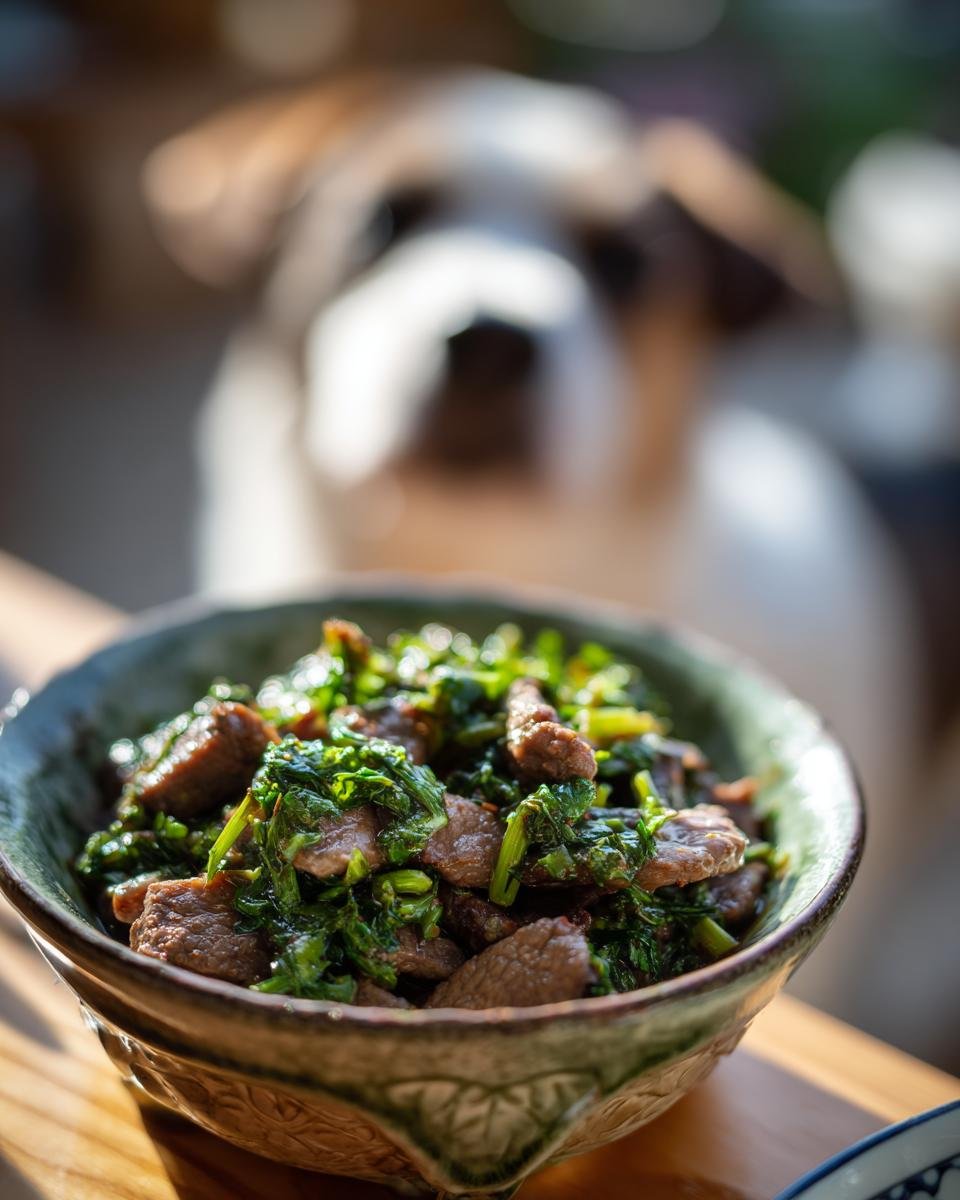 A bowl of Beef and Parsley Fresh Energy Dish, with tender beef pieces mixed with vibrant green parsley.