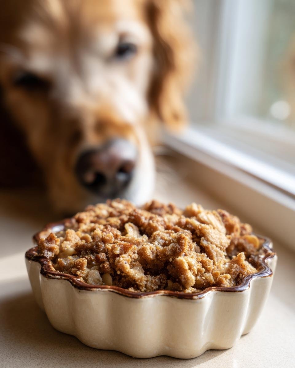 A golden retriever dog looks longingly at a small dish of food, likely the Homemade Turkey and Broccoli Wellness Kibble Mix.