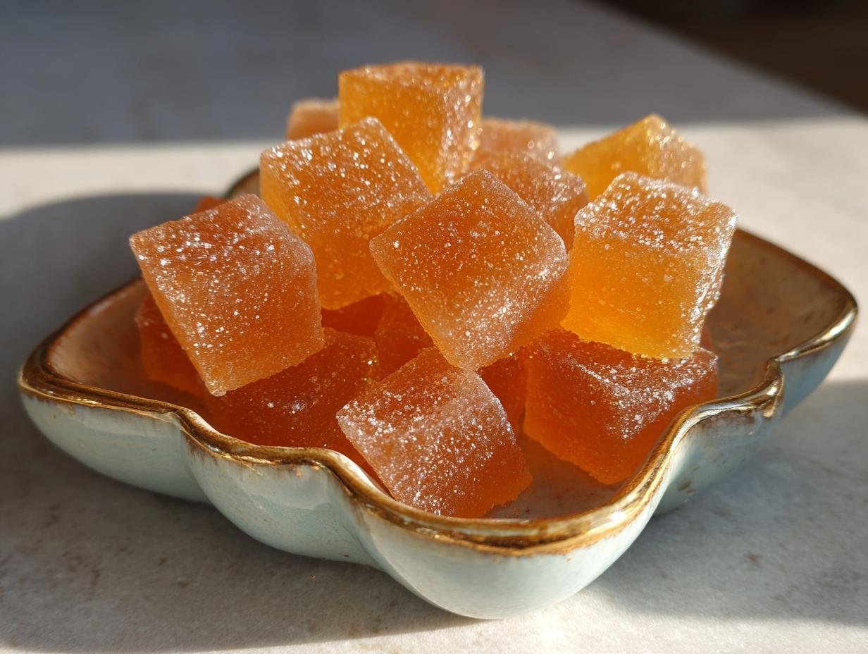 Close-up of homemade Soft Chew Bone Broth Training Gummies for Dogs, coated in fine sugar.